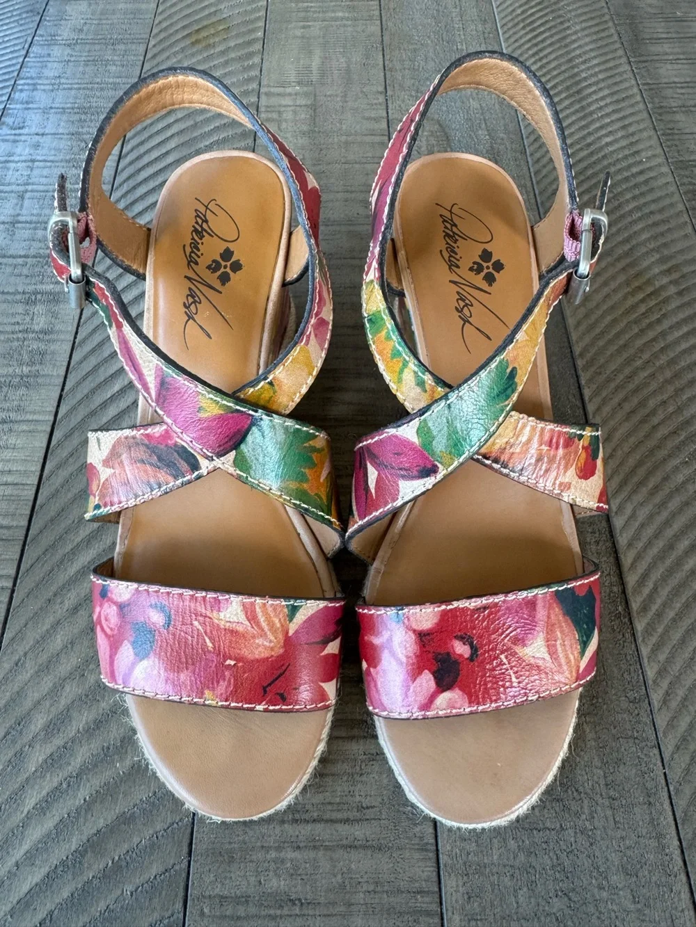 Patricia Nash Rafa Floral Leather Espadrille Wedge Sandals Women’s Size 7